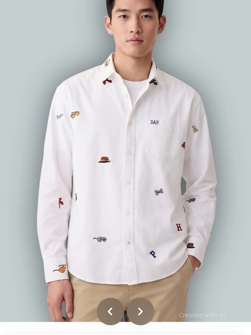 DAP x GAP White Button-Down Shirt with Multicolor Embroidered Motifs